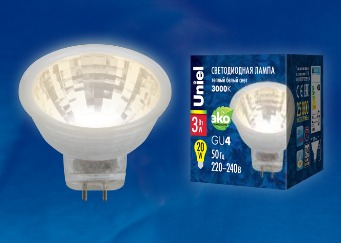 LED-MR11-3W/WW/GU4/220V GLZ21TR Лампа светодиодная, 220V. Прозрачная. Теплый белый свет (3000K). Ка LED-MR11-3W/WW/GU4/220V GLZ21TR Лампа светодиодная, 220V. Прозрачная. Теплый белый свет (3000K). Ка