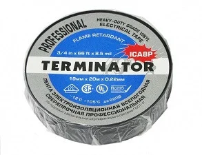 Terminator ICA8P изолента черная ПВХ, супер премиум класса 0,22х19мм, 20м Terminator ICA8P изолента черная ПВХ, супер премиум класса 0,22х19мм, 20м
